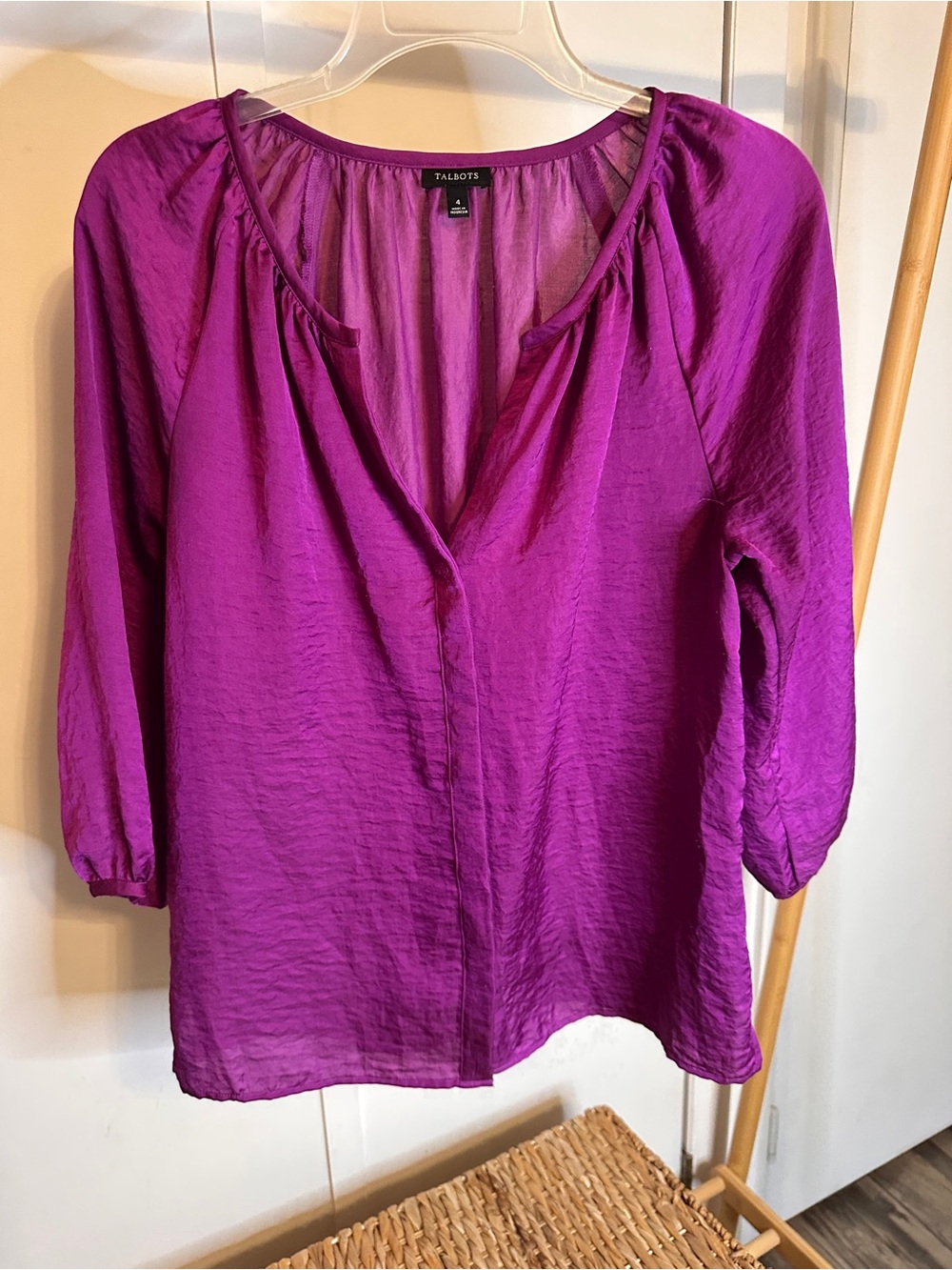 Talbots V-Neck Peasant Blouse in Bright Magenta
